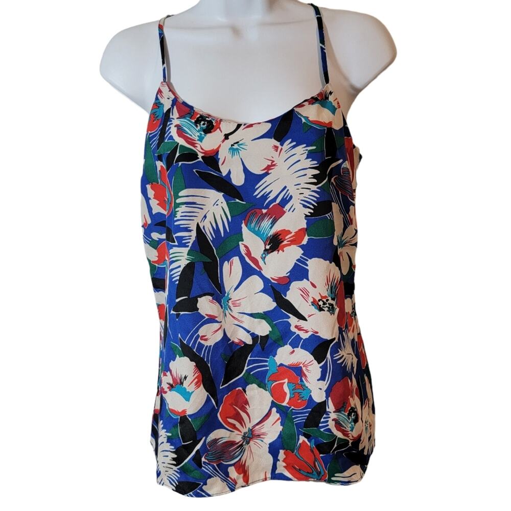 J. Crew Bold Colored Floral Hibiscus Spaghetti Strap Camisole/Tank Size 00